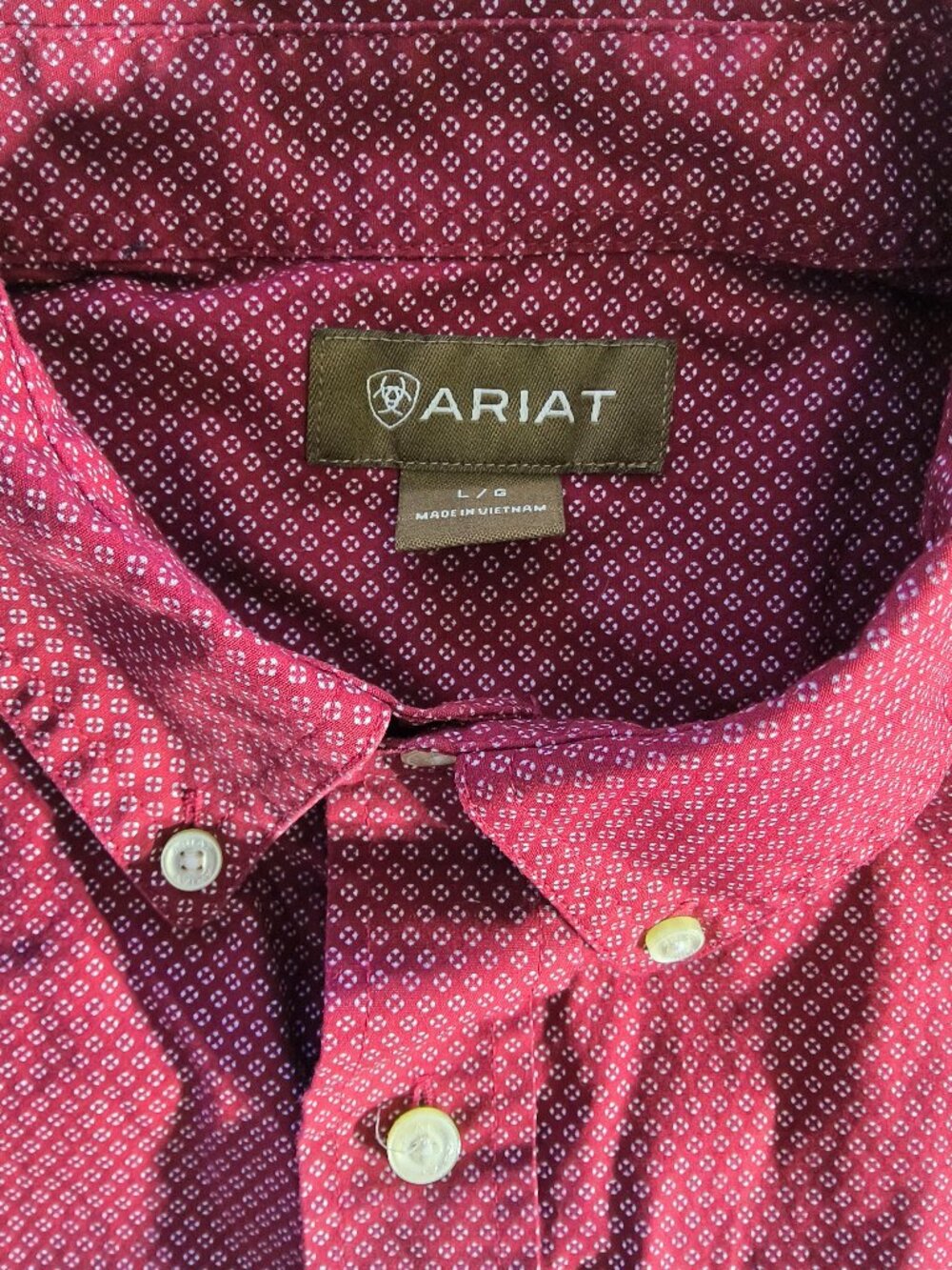 ARIAT Mens large red geometric print long sleeve cowboy rodeo cotton shirt